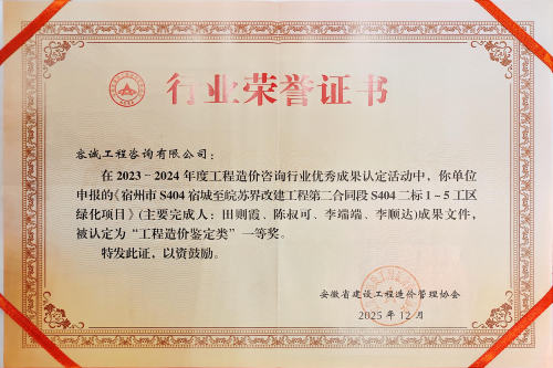 2024年安徽省优秀咨询成果 工程鉴定类一等奖.png